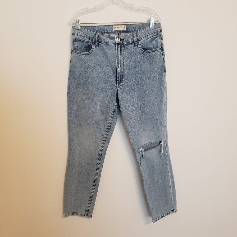 Abercrombie & Fitch The Skinny High Rise Light Denim Knee Distressed Jeans 10/30